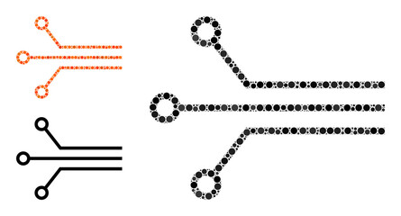 Wall Mural - Pixel mosaic circuit links icons. Vector pattern icon of circuit links is constructed of random spheric pixels. Other circuit links pictogram is formed from orange spheric small elements.