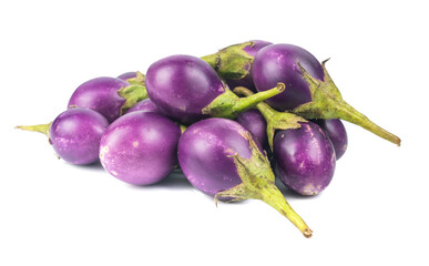 Wall Mural - Thai purple eggplants or Brinjal Eggplant (Solanum melongena Linn.) isolated on a white background