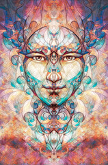 Wall Mural - beautiful ornamental face on abstract background.