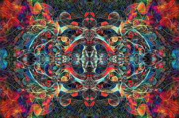 Aufkleber - color ornamental mandala and softly blurred watercolor background.