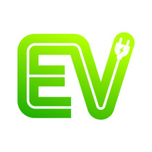 EV With Plug Icon Symbol, Electric Vehicle, Charging Point Logotype, Eco Friendly Vehicle Concept, Vector Illustration