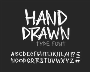 Poster - Retro Hand Drawn grunge type font and vector doodle alphabet - vector template. Set for print tee and poster design. Handwritten lettering. Vintage white Rock style type font
