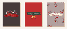 Christmas Card Collection In Modern Style With Cute Lettering And New Year Elements. Vector Stock Illustration