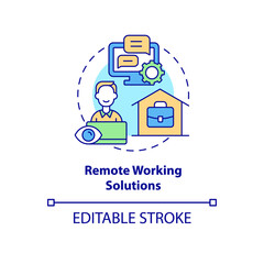 Fototapete - Remote working solutions concept icon. Distant job. Track productivity at home. Employee monitoring abstract idea thin line illustration. Vector isolated outline color drawing. Editable stroke