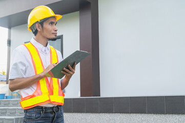 Wall Mural - Engineer Auditor checking home building construction