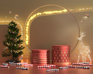 Poster - Merry Christmas event product display podium with decoration background 3d rendering