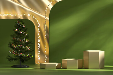 Wall Mural - Merry Christmas event product display podium with decoration background 3d rendering