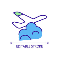 Sticker - International air travel RGB color icon. Traveling by plane overseas. International and domestic flight. Private aircraft. Isolated vector illustration. Simple filled line drawing. Editable stroke