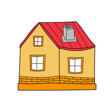 Simple Cartoon Icon. Cozy House. Vector Hand Drawn Illustration On White