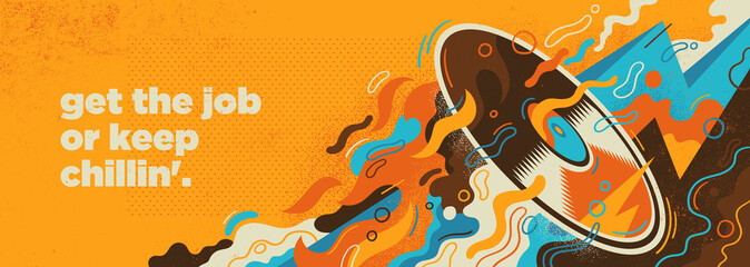 Wall Mural - Abstract illustration in retro style with vinyl, splashing shapes and slogan. Vector illustration.