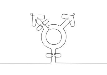 Wall Mural - Transgender symbol continuous line art. Icon sign isolated on white background.