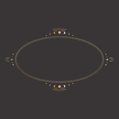 Wall Mural - vector mystical celestial oval sticker with a golden frame with stars, moon phases, crescents and co
