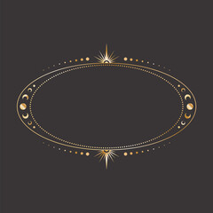 Wall Mural - vector mystical celestial oval sticker with a golden frame with stars, moon phases, crescents and co