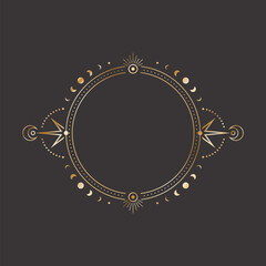 Wall Mural - vector mystic celestial sticker with a golden frame with crescents, moon phases and copy space. orna