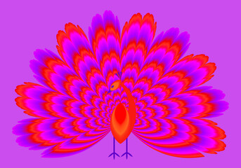 Wall Mural - red peacock with shining tail. optical expansion illusion.