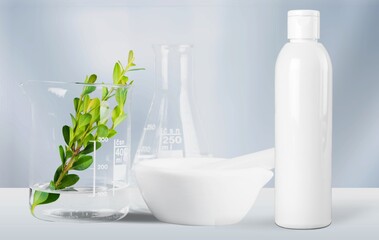 Poster - Laboratory experiment and research with plants, oil and ingredient extract for natural beauty