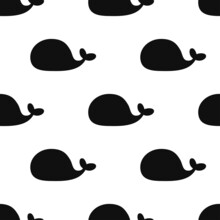 Whale Seamless Pattern Black White. Vector Illustration