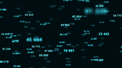Poster - Flying numbers. Digital or tech background. Plexus or network. Computer matrix or code. 3d rendering.