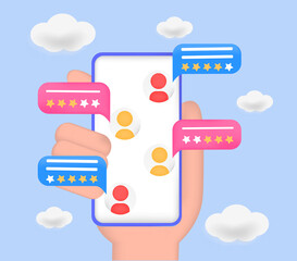 Poster - hand holding smartphone with messanger app on screen. push alerts, electronic chatting. concept of o