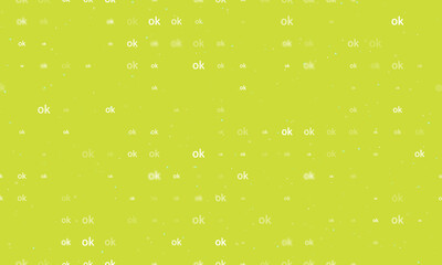 Poster - Seamless background pattern of evenly spaced white ok symbols of different sizes and opacity. Vector illustration on lime background with stars