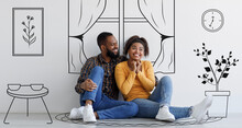 Cheerful Black Couple Planning And Imagining New House Interior