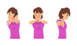 Young Woman Showing Thumb Down and Stop Gesture with Her Palm Hand Vector Set