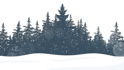 Forest with snow and pine trees in winter , Illustration Wallpaper