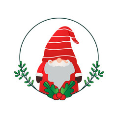 Wall Mural - Gnome character in christmas floral frame 01