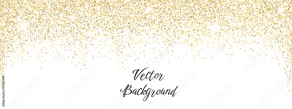 Sparkling falling gold dust on white background. Vector horizontal ...