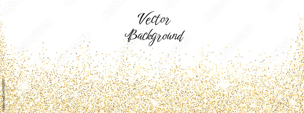 Sparkling falling gold dust on white background. Vector horizontal ...