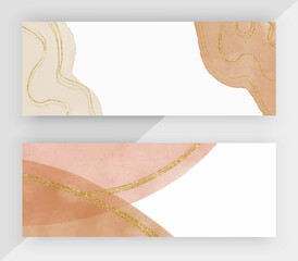 Wall Mural - Web banners with brown watercolor texture and golden glitter lines
