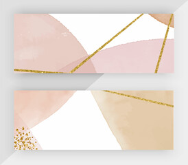 Sticker - Web banners with brown watercolor texture and golden glitter lines
