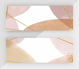 Sticker - Web banners with brown watercolor texture and golden glitter lines
