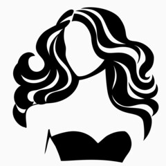 Decorative fashion girl for beauty salon design. Beautiful woman silhouette. Young girl  with wavy thick hair. Vector hair style icon.