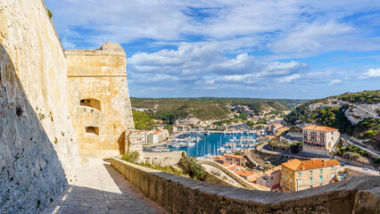 Wall Mural - Landscape with Bonifacio town in Corsica island, France