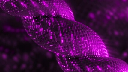 Poster - Twisting spiral with shiny squares. Motion. Moving twisted harness with colored sequins. Animation of shiny twisting harness