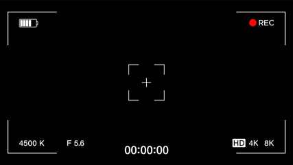 Camera frame viewfinder screen of video recorder digital display interface. Camera viewfinder. Recording.