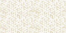 Golden Vector Seamless Pattern With Small Diamond Shapes, Floral Silhouettes. Luxury Modern White And Gold Background With Halftone Effect, Randomly Scattered Shapes. Simple Texture. Trendy Design