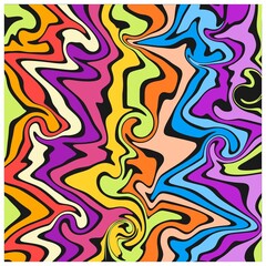 Wall Mural - Dynamic rainbow background with wavy swirling lines, abstract and colorful psychedelic background made in old-school style.