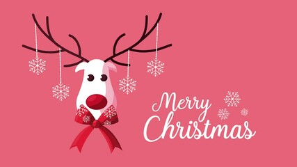 Poster - merry christmas lettering with reindeer