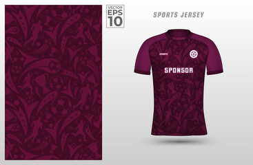 T-shirt sport design template with football pattern for soccer jersey. Sport uniform in front view. Tshirt mock up for sport club. Vector Illustration