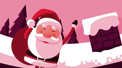 Poster - merry christmas animation with santa in chimney