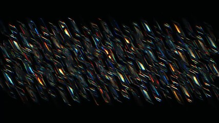 Aufkleber - Twinkling abstract metal color silhouettes of rhombuses with colorful center. Motion. Dark pattern with glowing and blinking stains, seamless loop.