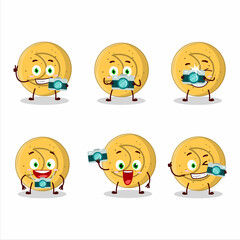 Sticker - Photographer profession emoticon with dalgona candy moon cartoon character