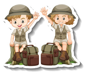 Poster - Couple kids wear safari outfit cartoon character sticker