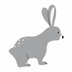 Wall Mural - Childrens illustration of a cute hare isolated on a white background. Forest hare hand drawn with cartoon style.