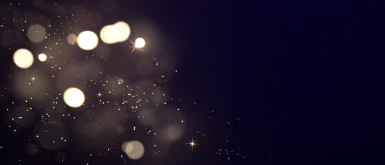 Wall Mural - beautiful golden glitter stars on abstract black background are used for celebrations.