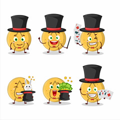 Sticker - A dalgona candy water Magician cartoon character perform on a stage