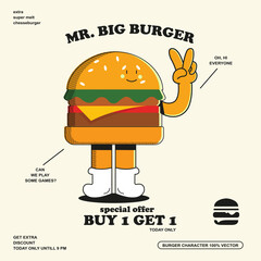 Wall Mural - cute burger character poster design. burger poster for promotion and others