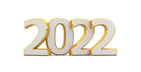 White numbers with gold decor on a white background. New year 2022. 3d render illustration.